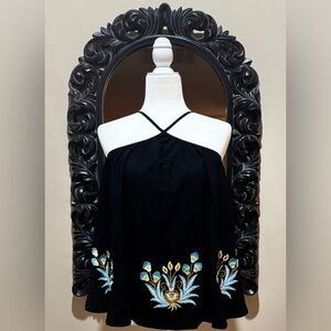 Rusttydustty Black Embroidered Spaghetti Strap Top